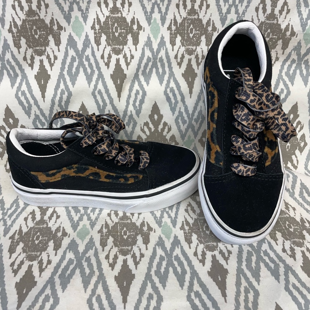 VANS OFF THE WALL KIDS SUEDE CHEETAH PRINT SKATE SHOES BLACK SNEAKER size 11